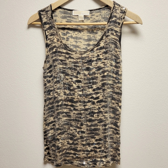 Michael Kors Printed Sequins-front Scoop Neck Tank Top - Picture 1 of 7